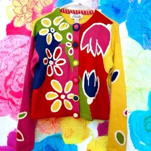 Vintage Nicole Summers Floral Knit Cardigan